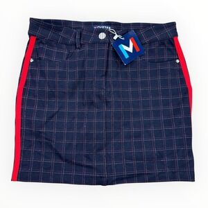 NWT Movetes Lizie Smooth A-Line Skort Small‎ Navy Plaid Side Stripe Size 2